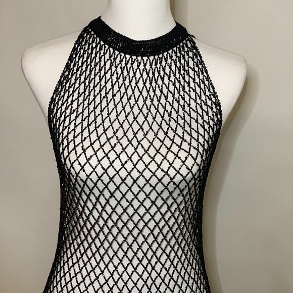 Handmade Vntg Crocheted Beaded Fishnet Tank Sz 8 - Picture 2 of 9